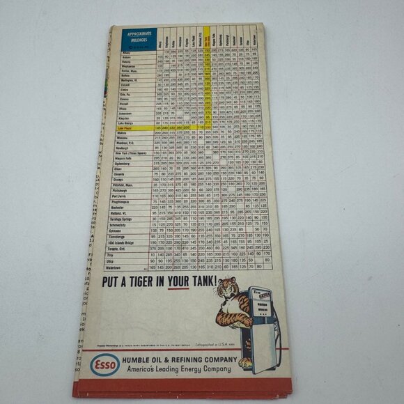 Vintage 1962 Esso New York State Road Map Featuring Gas Stations & Mileage Chart - Picture 2 of 3